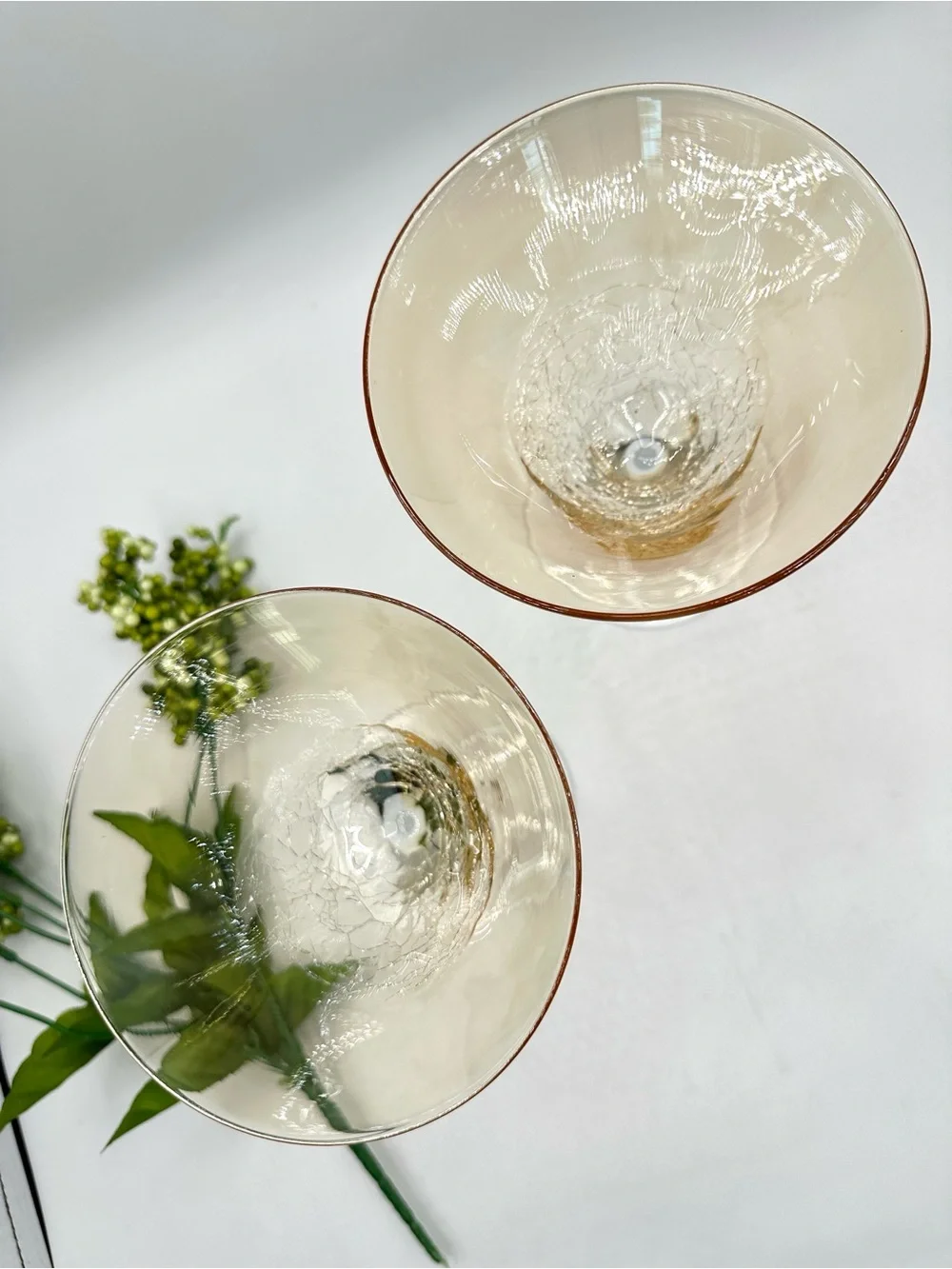 2 Pier 1 Amber Crackle Martini Glasses